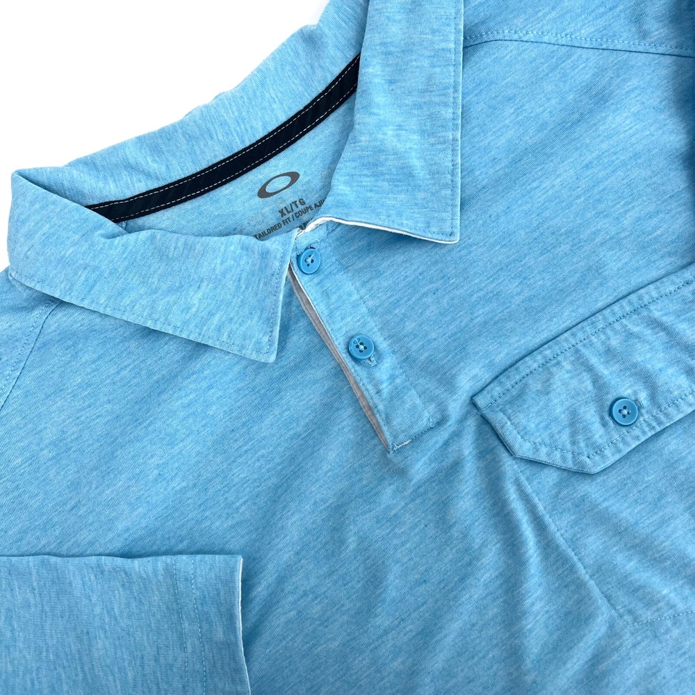 OAKLEY Men's L Tailored Fit Turquoise Short-Sleeve Golf Polo Shirt Button Pocket